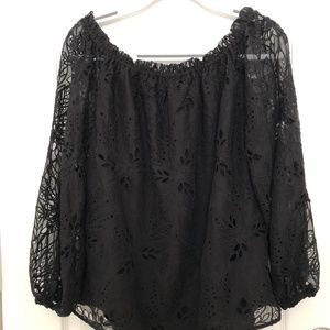 WHBM Black Broiderie Eyelet Blouse Size Large